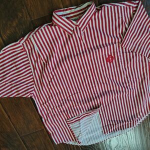 Vintage 80s Extra Elements striped red and white short sleeve button down shirt